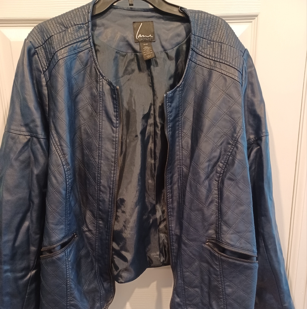 Lane Bryant Navy Blue Faux Leather Bomber Style Jacket Size 26w/28w